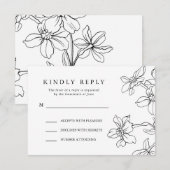 Moderne Bloemen Zwart-wit Reactie, Huwelijk RSVP Kaartje (Voorkant / Achterkant)