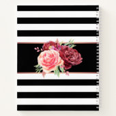 Moderne Bloemen Zwart-Wit Streep Gepersonaliseerd Notitieboek (Achterkant)