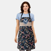 Moderne Bloemenbessen Unisex Neutral Blauw Roze Schort (Gedragen)