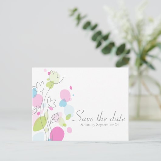 Moderne bloemenbladen, behalve de datumkaart aankondigingskaart (Staand voorkant)