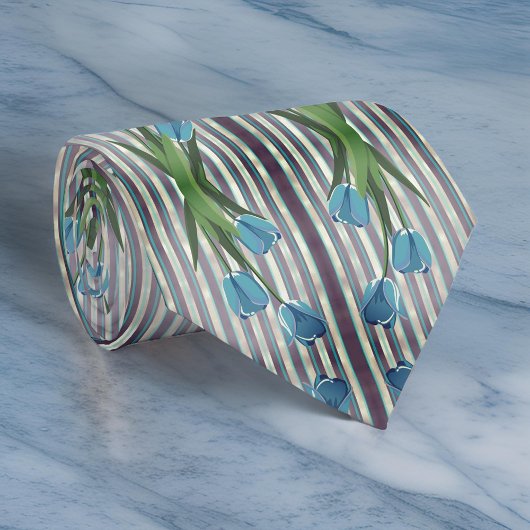 Moderne Bloemenblauwe Tulpen Botanische Elegant Stropdas