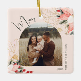 Moderne Bloemenboog Vrolijke Kerstvakantie Keramisch Ornament