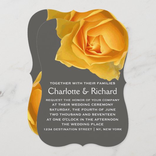 Moderne bloemenbruiloft | Gouden Gele Rozen Kaart (Voorkant / Achterkant)