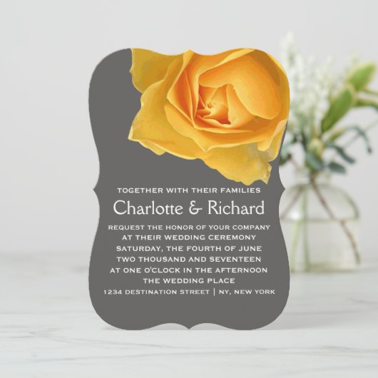 Moderne bloemenbruiloft | Gouden Gele Rozen Kaart (Staand voorkant)
