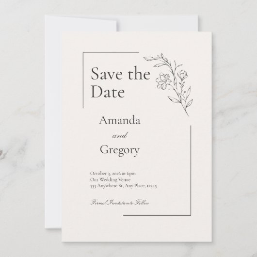 Moderne Bloemenbruiloft Save the Date Kaart (Voorkant)