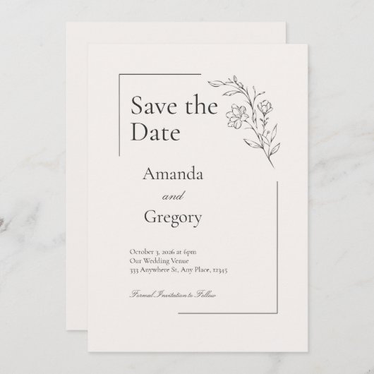 Moderne Bloemenbruiloft Save the Date Kaart (Voorkant / Achterkant)