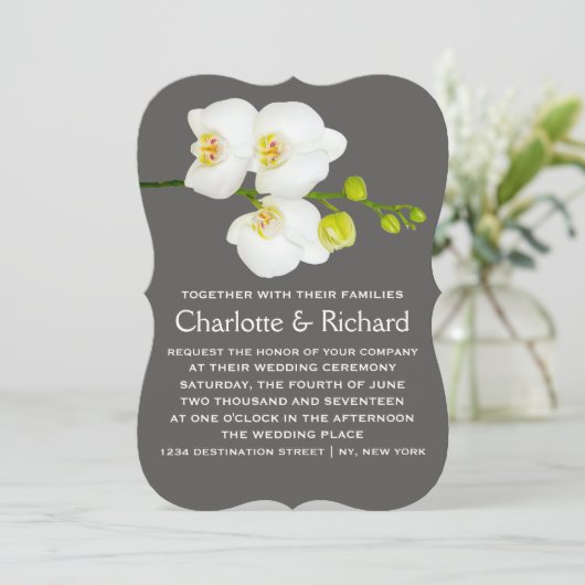 Moderne bloemenbruiloft | Witte orchideeënbloemen Kaart (Staand voorkant)