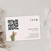 Moderne Bloemencactus Bruiloft QR CODE RSVP-kaart Kaart