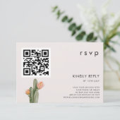 Moderne Bloemencactus Bruiloft QR CODE RSVP-kaart Kaart (Staand voorkant)