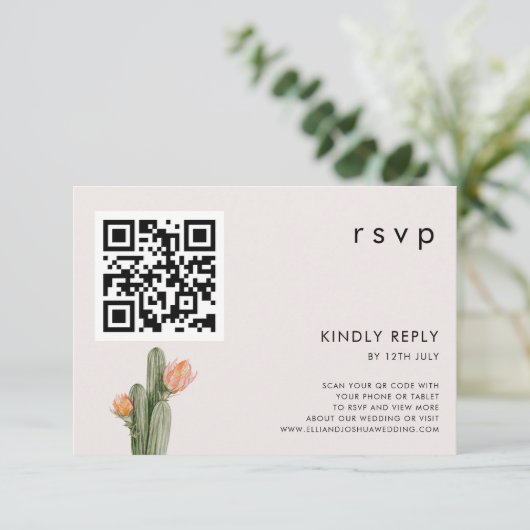 Moderne Bloemencactus Bruiloft QR CODE RSVP-kaart Kaart (Staand voorkant)
