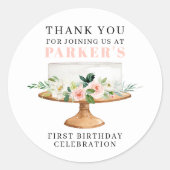 Moderne bloemencake verjaardag ronde sticker (Voorkant)