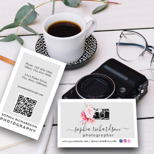 Moderne Bloemencamera QR Code Fotograaf Visitekaartje