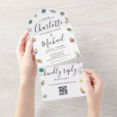 Moderne bloemencode QR-code handtekening script br All In One Uitnodiging (Afscheurbaar)