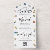 Moderne bloemencode QR-code handtekening script br All In One Uitnodiging (Binnen)