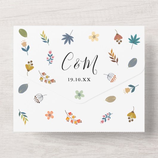 Moderne bloemencode QR-code handtekening script br All In One Uitnodiging (Achterkant)