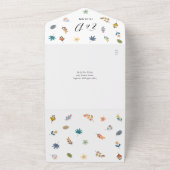 Moderne bloemencode QR elegante script bruiloft All In One Uitnodiging (Buitenkant)