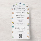 Moderne bloemencode QR elegante script bruiloft All In One Uitnodiging (Binnen)
