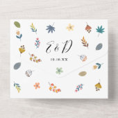 Moderne bloemencode QR elegante script bruiloft All In One Uitnodiging (Achterkant)