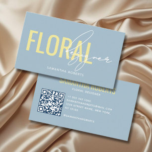 Moderne bloemendesigner QR-code blauw geel Visitekaartje