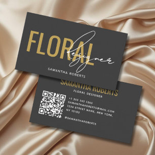Moderne bloemendesigner QR-code grijs goud Visitekaartje