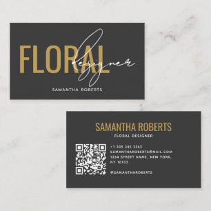 Moderne bloemendesigner QR-code grijs goud Visitekaartje