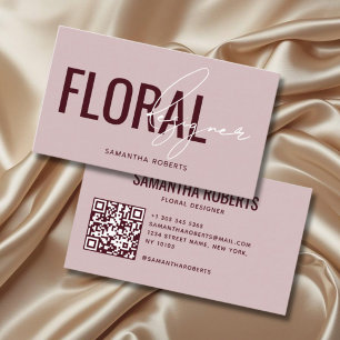 Moderne bloemendesigner QR-code roze rood Visitekaartje