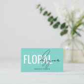 Moderne bloemendesigner QR-code turquoise Visitekaartje (Staand voorkant)
