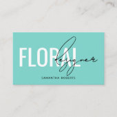 Moderne bloemendesigner QR-code turquoise Visitekaartje (Voorkant)