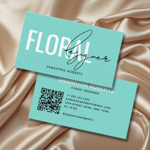 Moderne bloemendesigner QR-code turquoise Visitekaartje