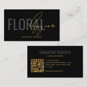 Moderne bloemendesigner QR-code zwart goud Visitekaartje