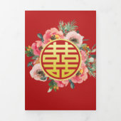 Moderne bloemendubbel xi foto Chinese bruiloft Drieluik Uitnodiging (Cover)