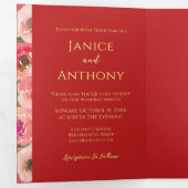 Moderne bloemendubbel xi foto Chinese bruiloft Drieluik Uitnodiging (Binnenzijde eerst)