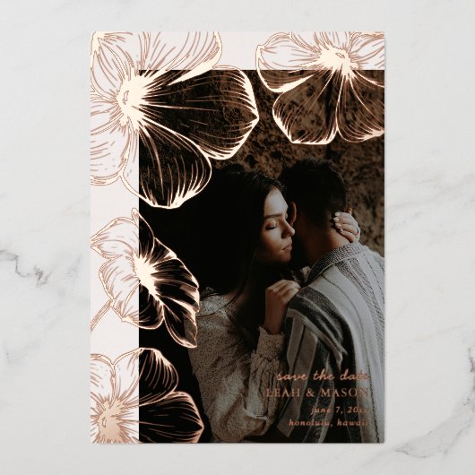 Moderne Bloemenfoto Elegante Bruiloft Save the Dat Folie Uitnodiging (Voorkant)