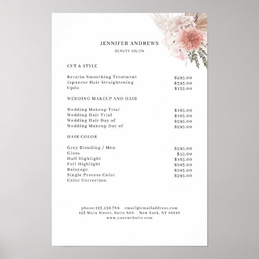 Moderne Bloemengeprijslijstposter Poster (Voorkant)