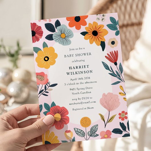 Moderne Bloemengirl Baby Shower Kaart