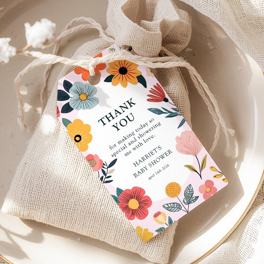 Moderne bloemengruis baby shower favor cadeaulabel