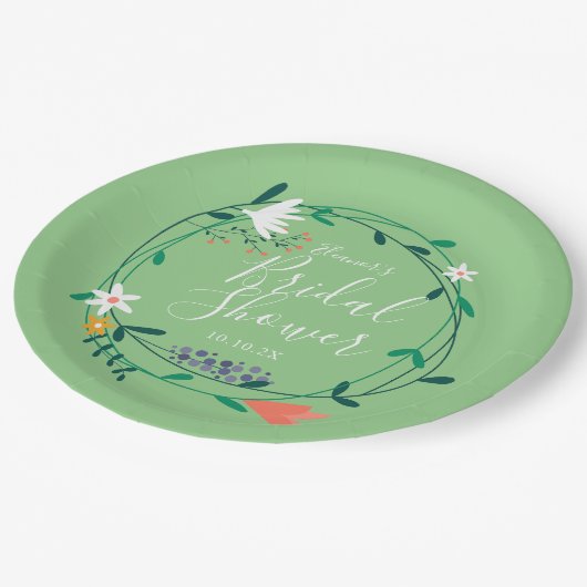 Moderne bloemenguirlande Elegante script bruilofts Papieren Bordje (Gekanteld)