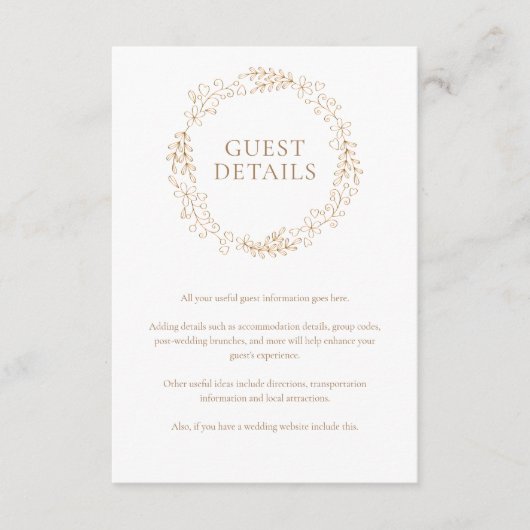 Moderne bloemenguirlande gast informatie details informatiekaartje (Voorkant)
