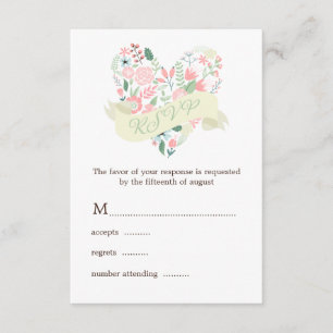 Moderne Bloemenhart Bruiloft RSVP Reactie Kaartje