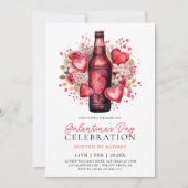 Moderne Bloemenharten Bier Galentine's Day Party Kaart (Voorkant)