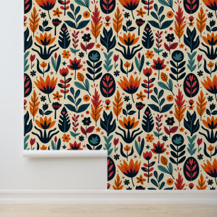 Moderne bloemenillustratie met gedurfde kleuren behang