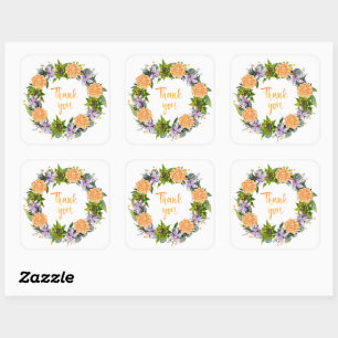 Moderne bloemenkrans begroetingsportzegels vierkante sticker