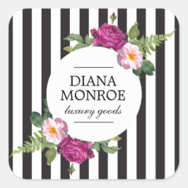 Moderne bloemenkrans gestreept vierkante sticker