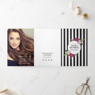 Moderne bloemenkrans gestreepte salonbrochure drieluik kaart