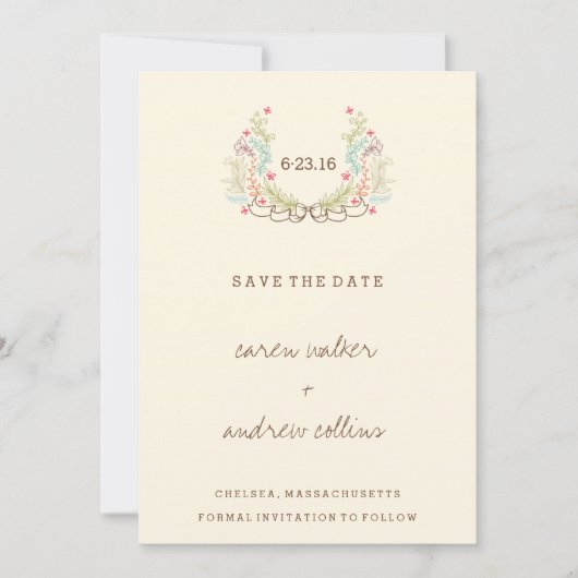 Moderne Bloemenkrans Save the Date kaart (Voorkant)