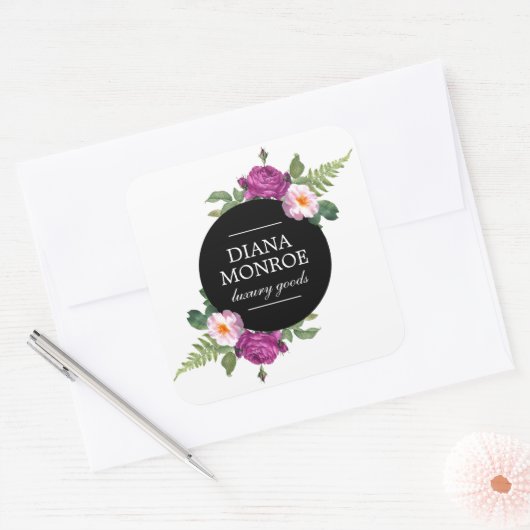 Moderne bloemenkrans vierkante sticker (Envelop)
