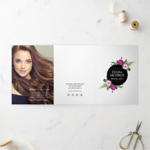 Moderne bloemenkranssalon brochure drieluik kaart