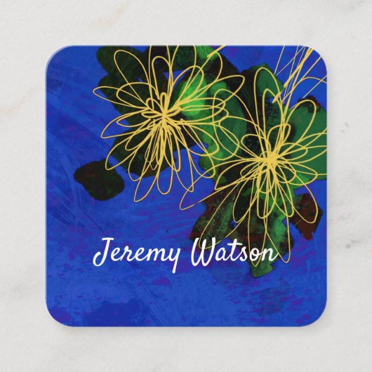 moderne bloemenkunst op blauwe dubbelzijdige gewoo vierkante visitekaartje (Voorkant)