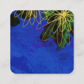 moderne bloemenkunst op blauwe dubbelzijdige gewoo vierkante visitekaartje (Achterkant)