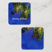 moderne bloemenkunst op blauwe dubbelzijdige gewoo vierkante visitekaartje (Voorkant / Achterkant)